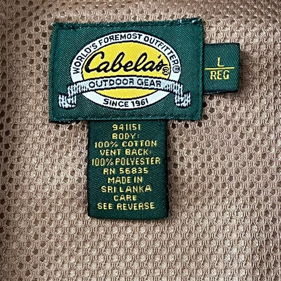 Cabela's Outdoor Gear Large Vented Shooting Short-Sleeve Brown Tan Khaki Shirt - Picture 7 of 11